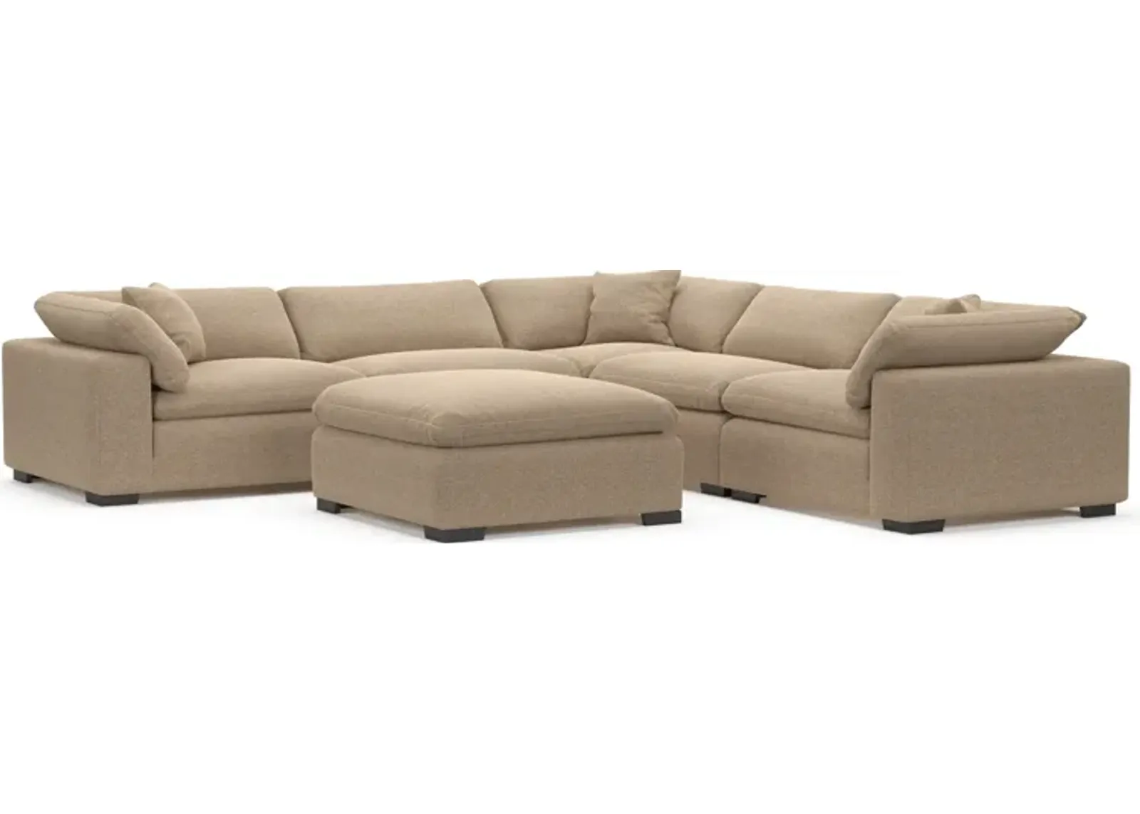 Plush Feathered Comfort Eco Performance Fabric 5-Piece Sectional and Ottoman - Liv Wicker