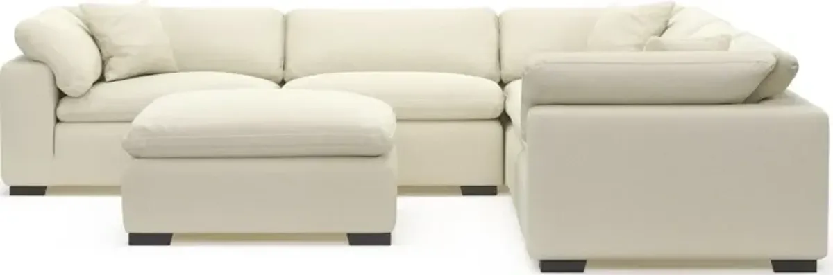 Plush Feathered Comfort Eco Performance Fabric 5-Piece Sectional and Ottoman - Fincher Ivory