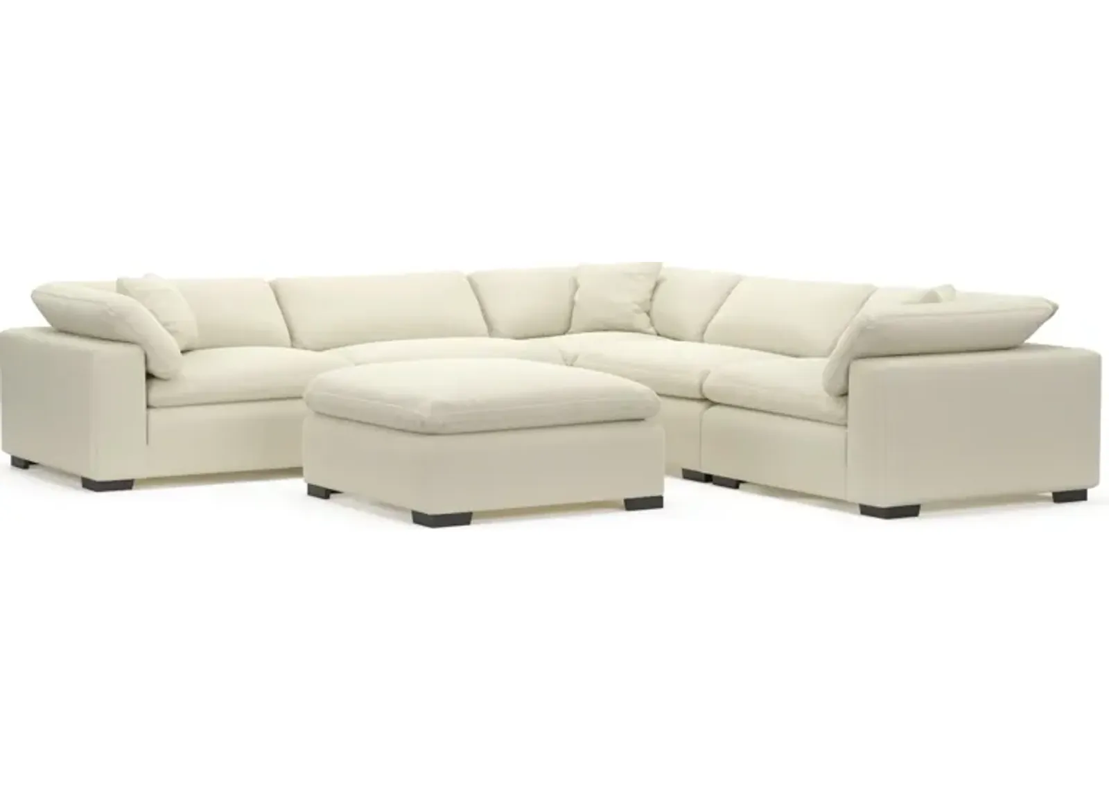 Plush Feathered Comfort Eco Performance Fabric 5-Piece Sectional and Ottoman - Fincher Ivory