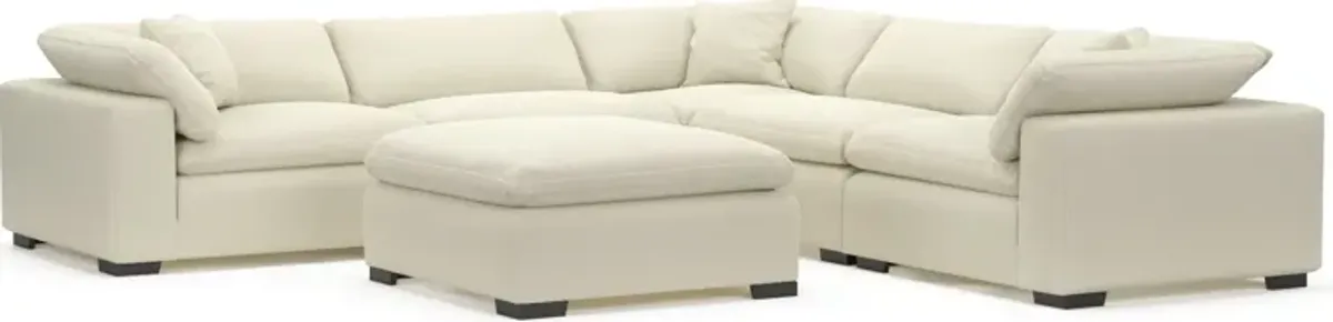 Plush Feathered Comfort Eco Performance Fabric 5-Piece Sectional and Ottoman - Fincher Ivory