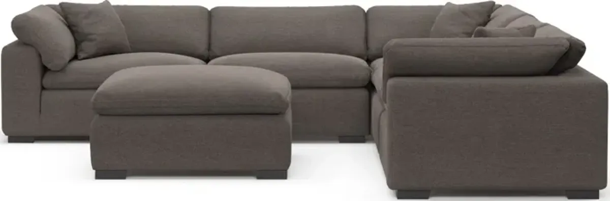 Plush Feathered Comfort Eco Performance Fabric 5-Piece Sectional and Ottoman - Presidio Steel