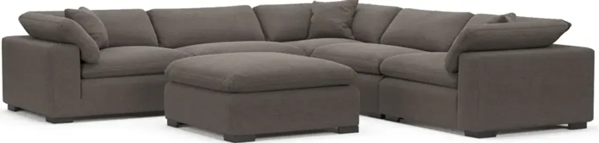 Plush Feathered Comfort Eco Performance Fabric 5-Piece Sectional and Ottoman - Presidio Steel