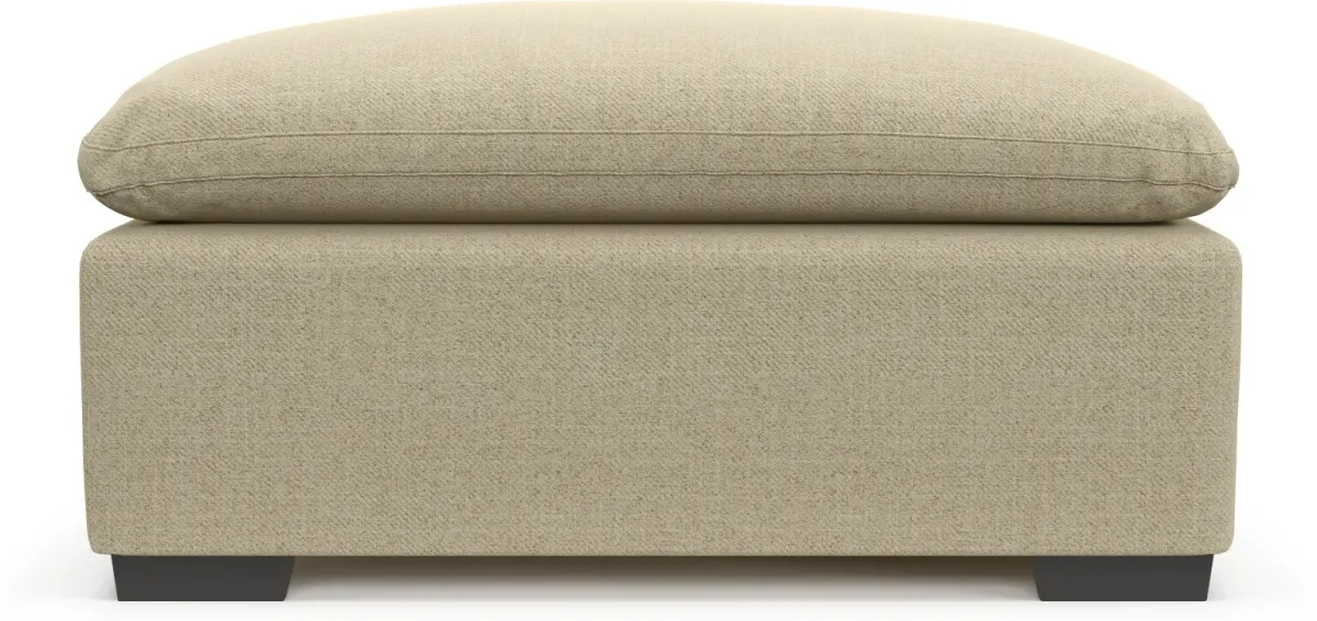 Plush Feathered Comfort Eco Performance Fabric Ottoman - Broderick Sand