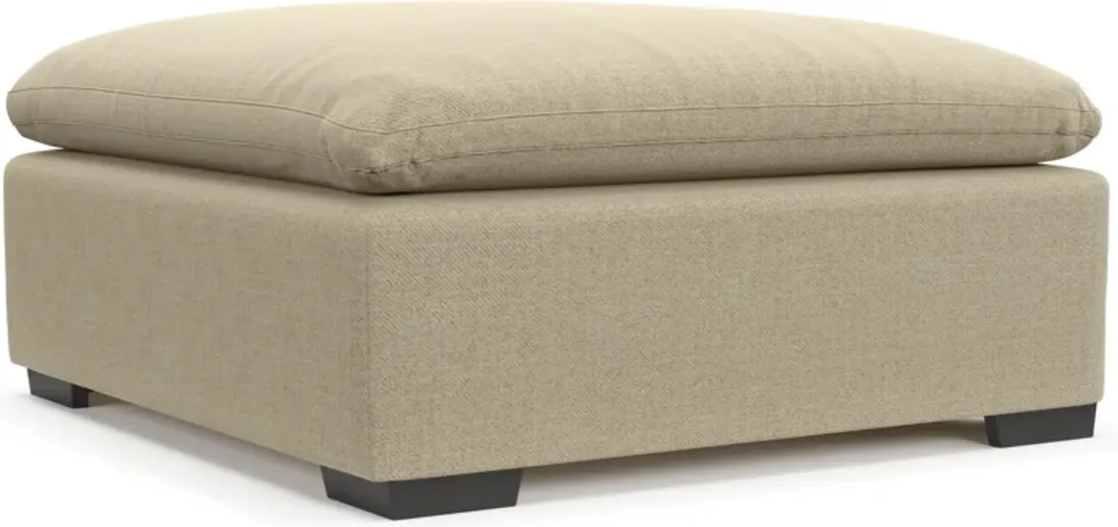 Plush Feathered Comfort Eco Performance Fabric Ottoman - Broderick Sand