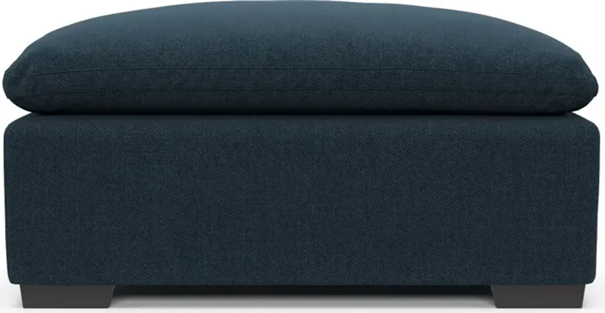 Plush Feathered Comfort Eco Performance Fabric Ottoman - Broderick Indigo