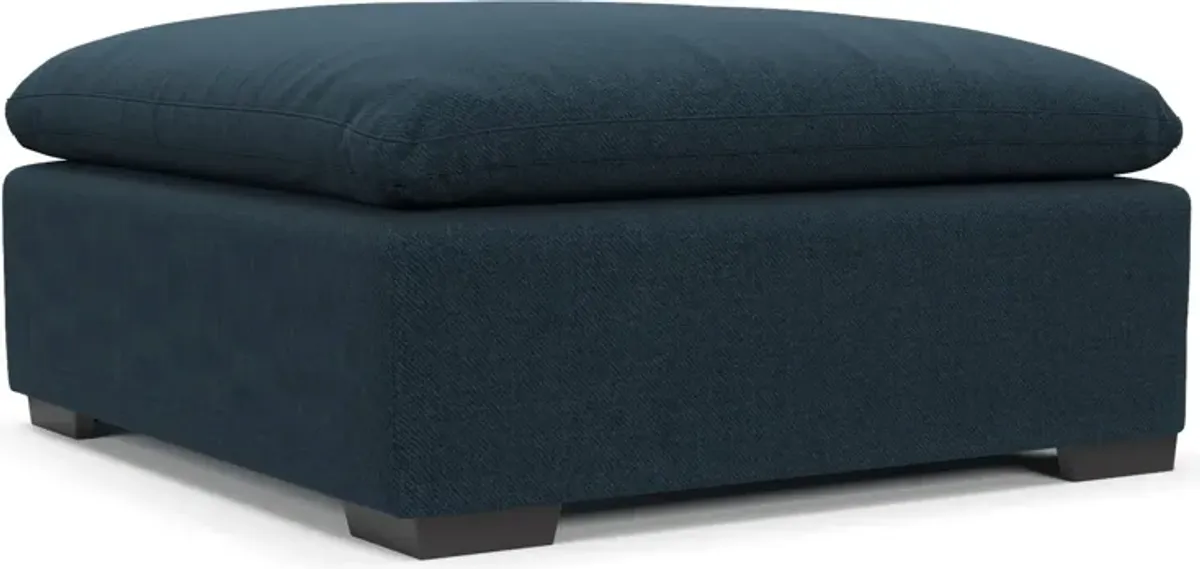 Plush Feathered Comfort Eco Performance Fabric Ottoman - Broderick Indigo