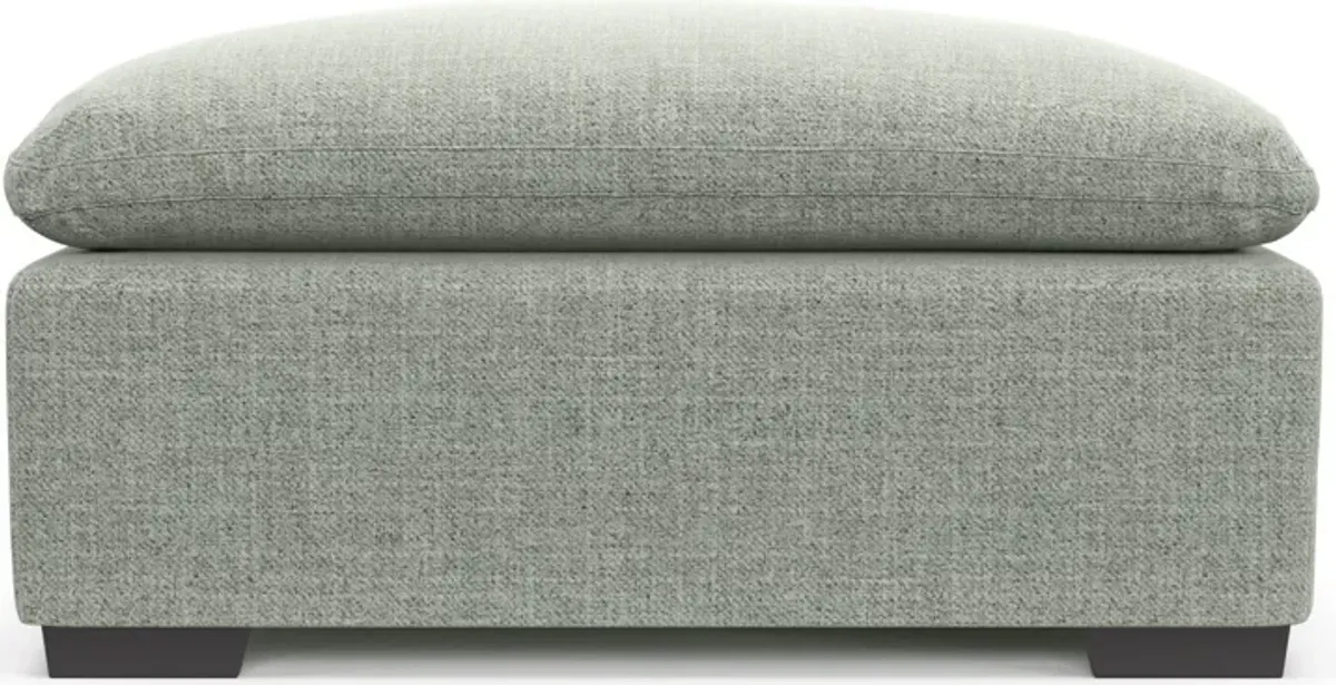 Plush Feathered Comfort Eco Performance Fabric Ottoman - Broderick Sea Glass