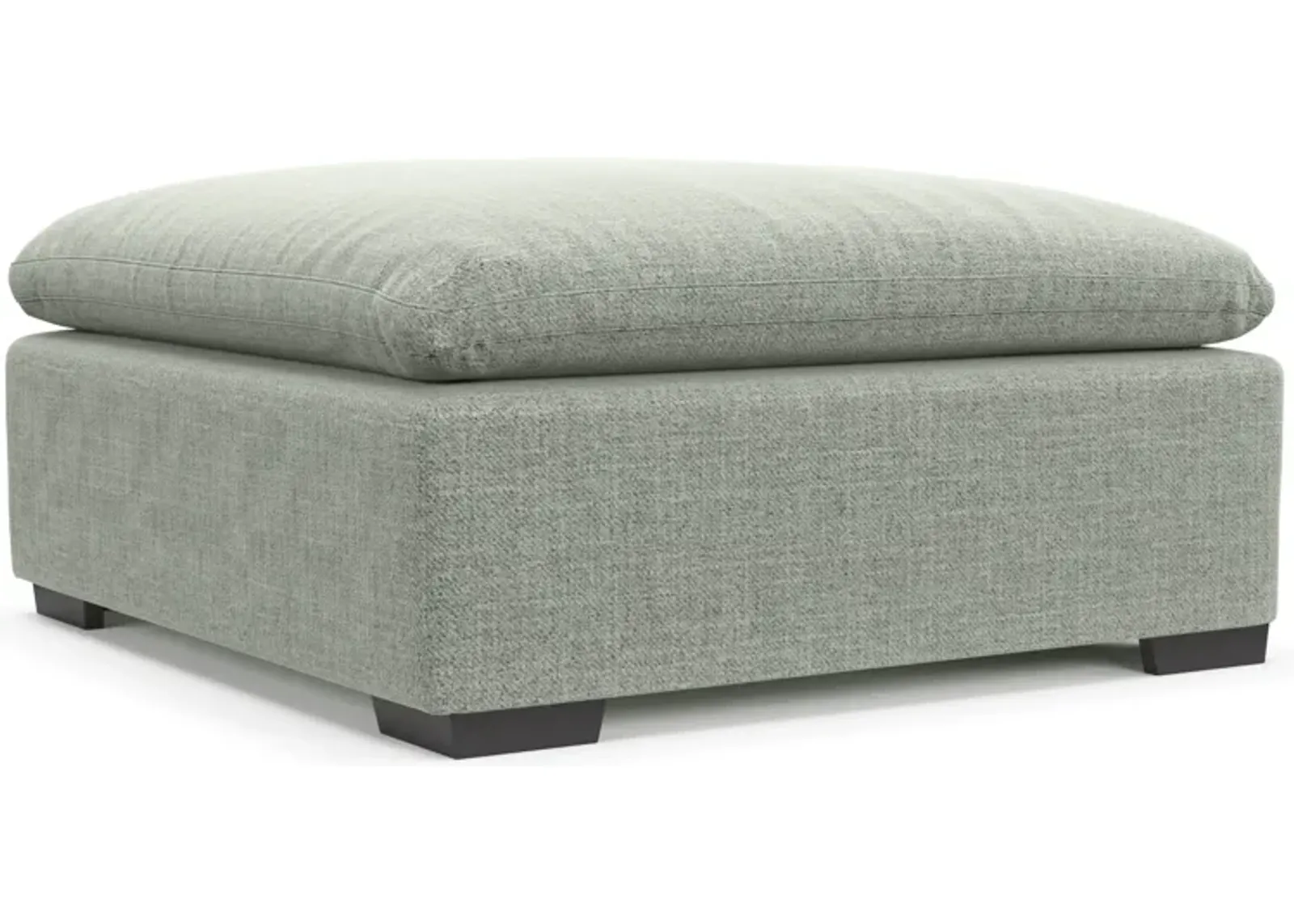 Plush Feathered Comfort Eco Performance Fabric Ottoman - Broderick Sea Glass