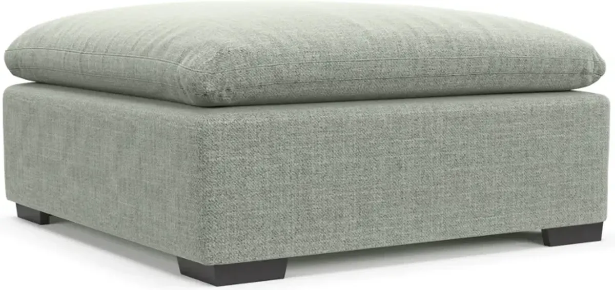 Plush Feathered Comfort Eco Performance Fabric Ottoman - Broderick Sea Glass