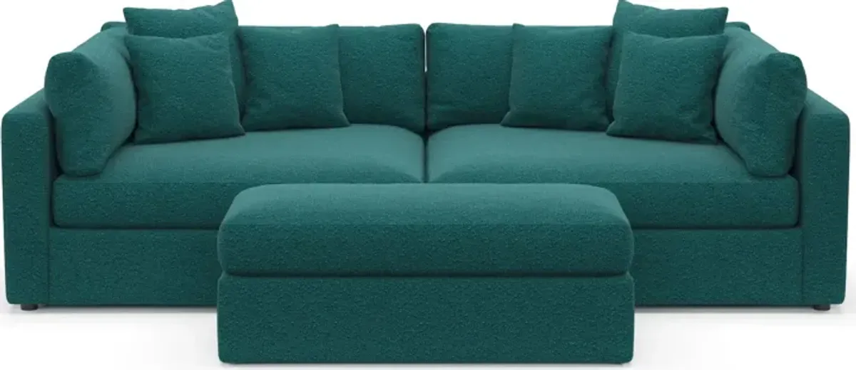 Haven Foam Comfort 2-Piece Media Sofa and Ottoman - Bloke Peacock