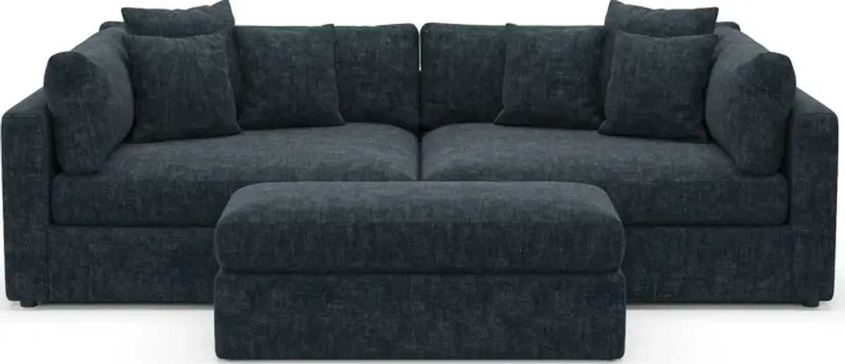 Haven Foam Comfort Eco Performance Fabric 2-Piece Media Sofa and Ottoman - Argo Navy