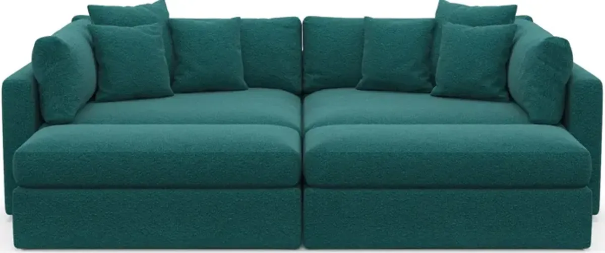 Haven Foam Comfort 2-Piece Media Sofa and 2 Ottomans - Bloke Peacock