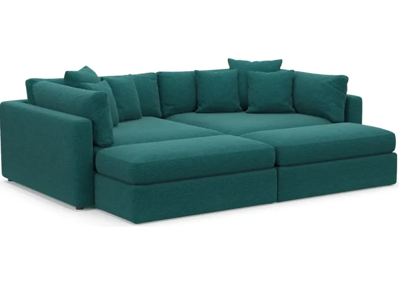 Haven Foam Comfort 2-Piece Media Sofa and 2 Ottomans - Bloke Peacock