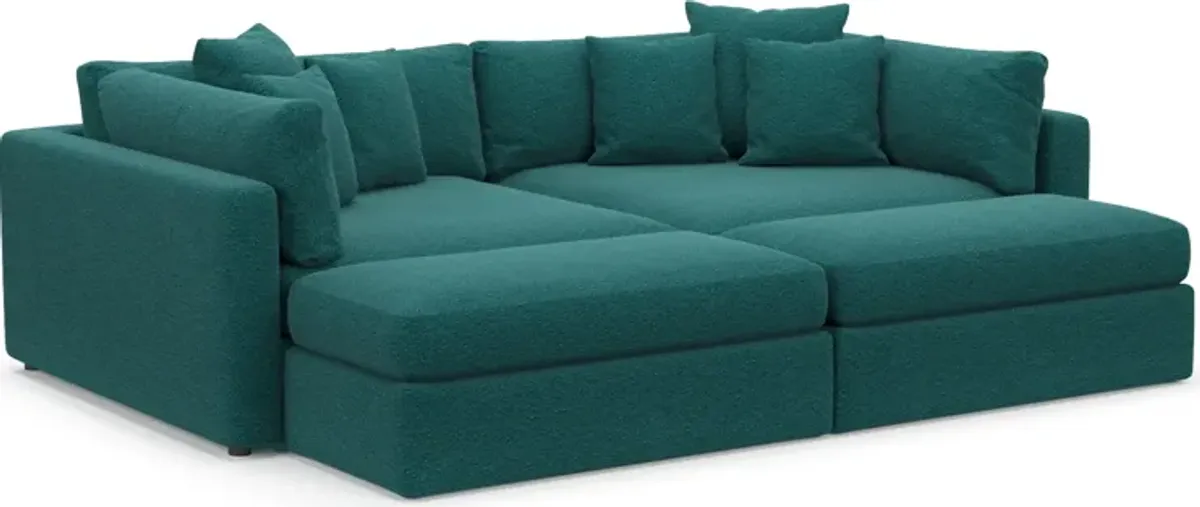 Haven Foam Comfort 2-Piece Media Sofa and 2 Ottomans - Bloke Peacock