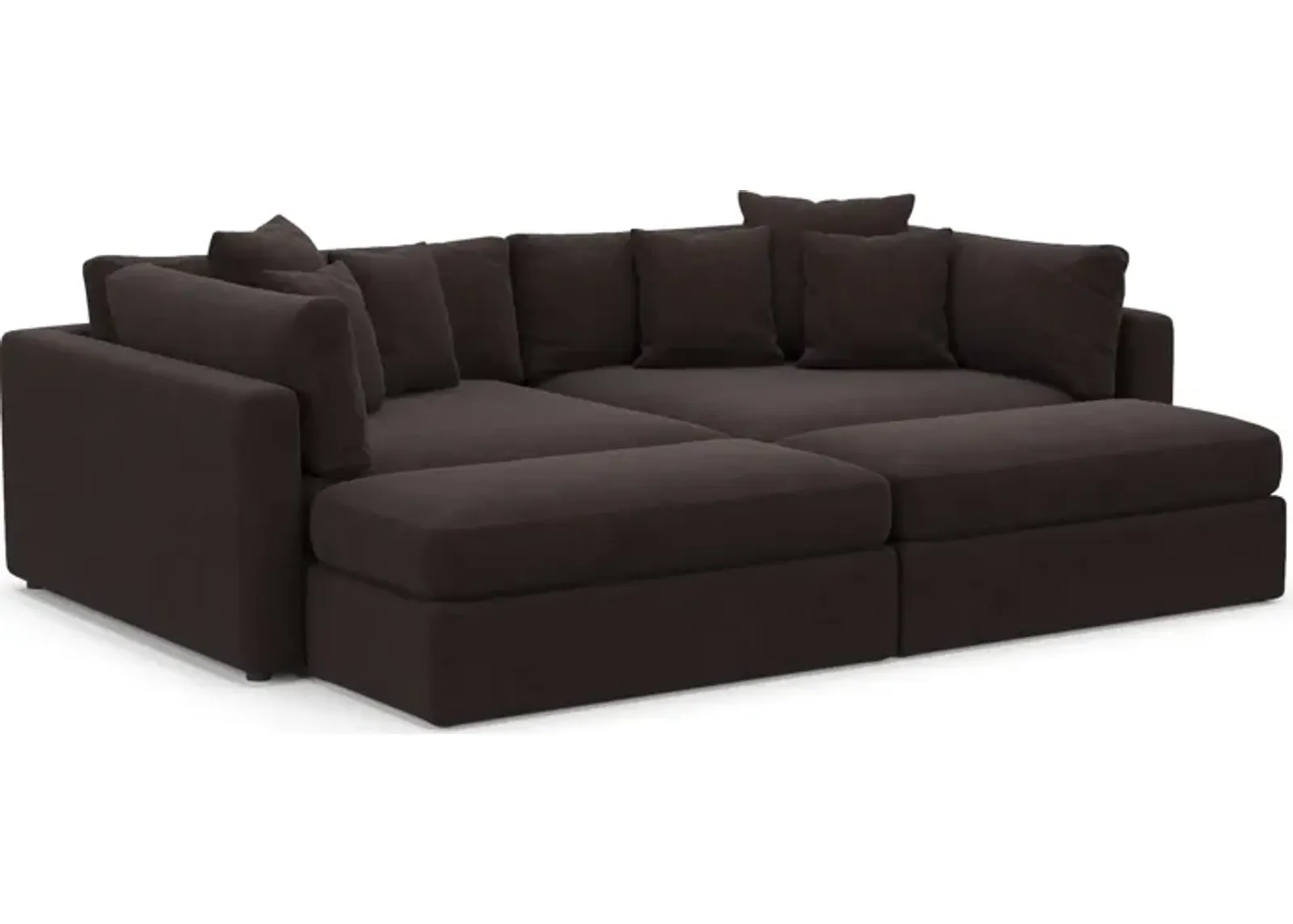 Haven Foam Comfort 2-Piece Media Sofa and 2 Ottomans - Merrimac Dark Brown