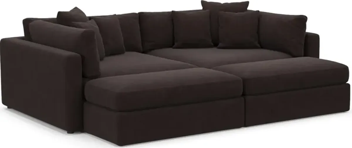 Haven Foam Comfort 2-Piece Media Sofa and 2 Ottomans - Merrimac Dark Brown