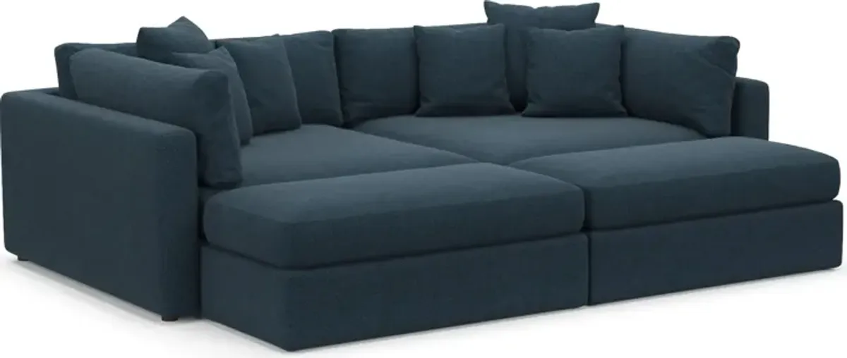 Haven Foam Comfort Eco Performance Fabric 2-Piece Media Sofa and 2 Ottomans - Broderick Indigo