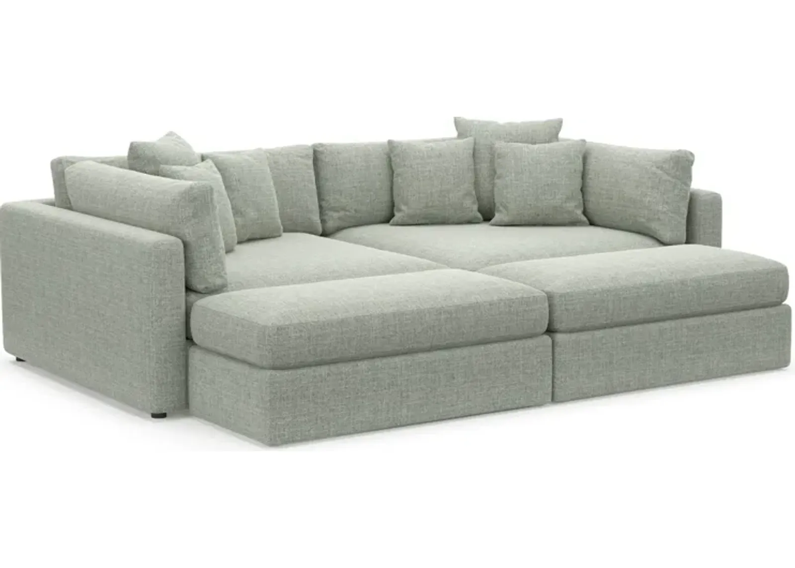 Haven Foam Comfort Eco Performance Fabric 2-Piece Media Sofa and 2 Ottomans - Broderick Sea Glass