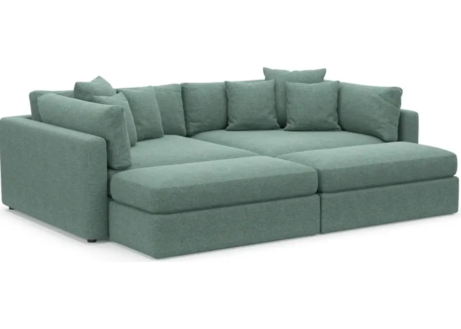 Haven Foam Comfort Eco Performance Fabric 2-Piece Media Sofa and 2 Ottomans - Bridger Jade