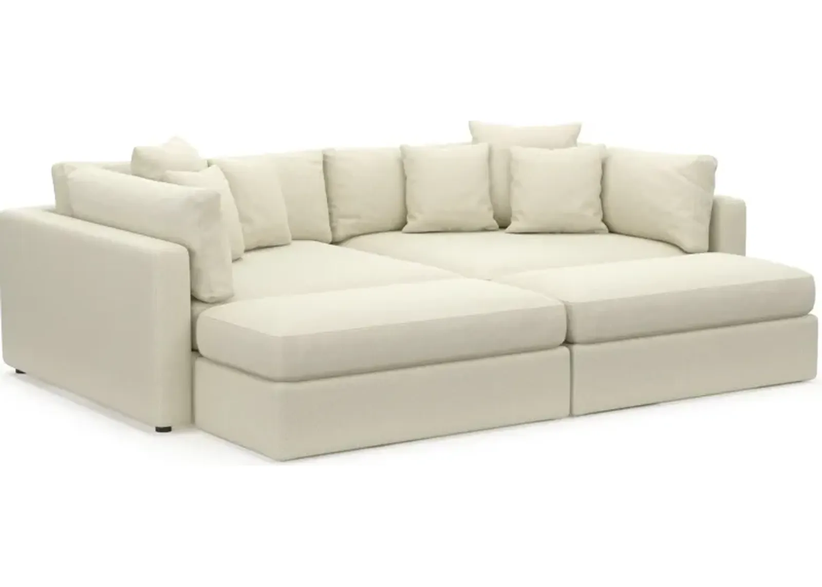 Haven Foam Comfort Eco Performance Fabric 2-Piece Media Sofa and 2 Ottomans - Fincher Ivory