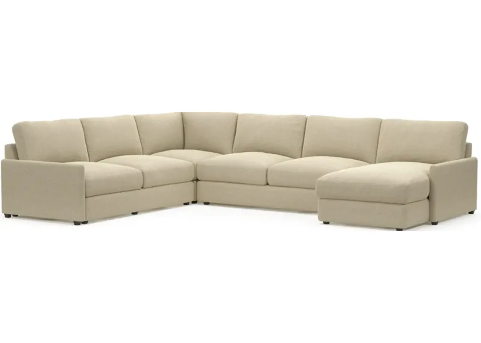 Jasper Foam Comfort Eco Performance Fabric 4-Piece Sectional w/ RAF Chaise - Broderick Sand