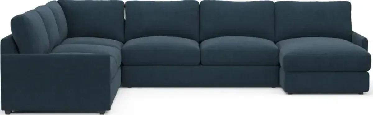 Jasper Foam Comfort Eco Performance Fabric 4-Piece Sectional w/ RAF Chaise - Broderick Indigo