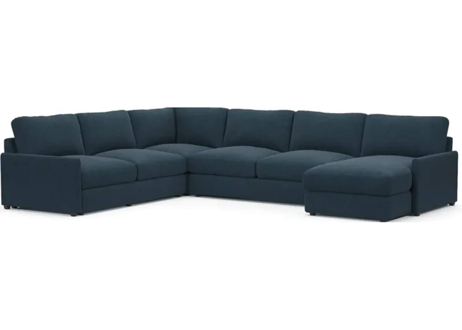 Jasper Foam Comfort Eco Performance Fabric 4-Piece Sectional w/ RAF Chaise - Broderick Indigo