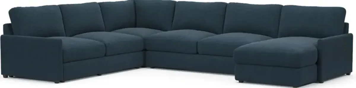 Jasper Foam Comfort Eco Performance Fabric 4-Piece Sectional w/ RAF Chaise - Broderick Indigo