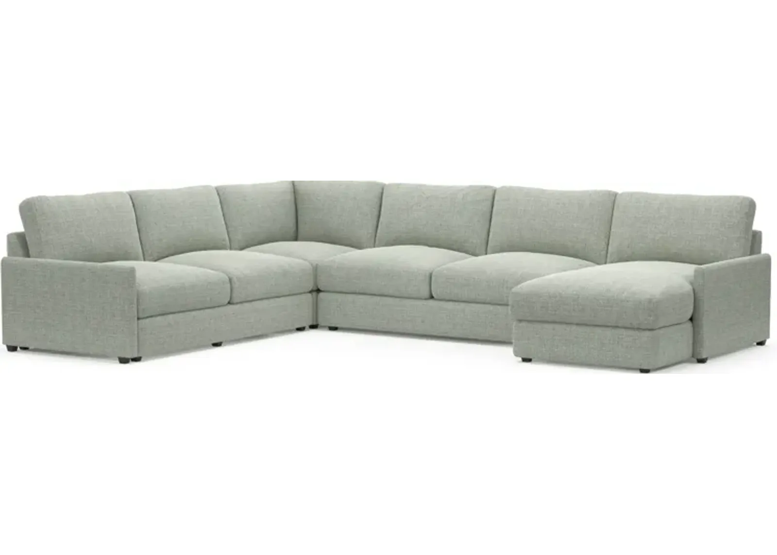 Jasper Foam Comfort Eco Performance Fabric 4-Piece Sectional w/ RAF Chaise - Broderick Sea Glass