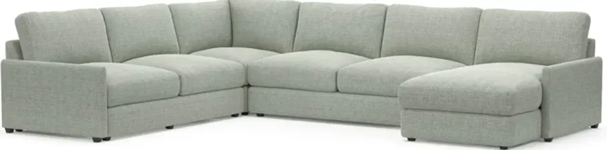 Jasper Foam Comfort Eco Performance Fabric 4-Piece Sectional w/ RAF Chaise - Broderick Sea Glass