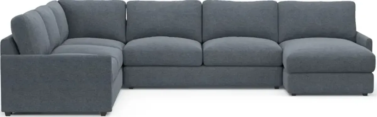 Jasper Foam Comfort Eco Performance Fabric 4-Piece Sectional w/ RAF Chaise - Bridger Navy