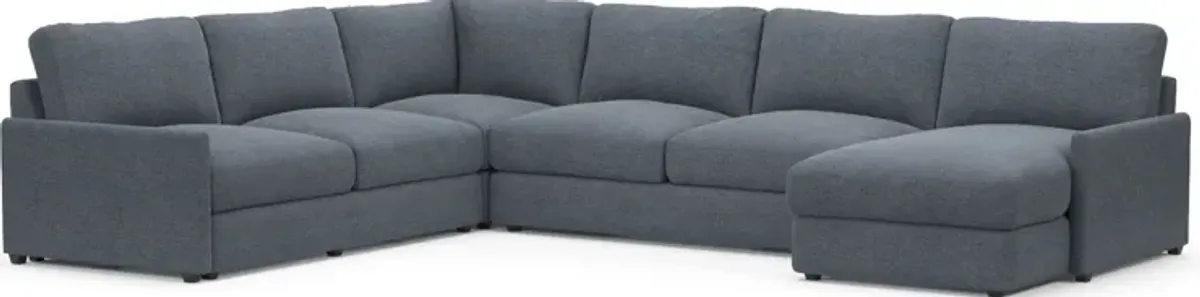 Jasper Foam Comfort Eco Performance Fabric 4-Piece Sectional w/ RAF Chaise - Bridger Navy