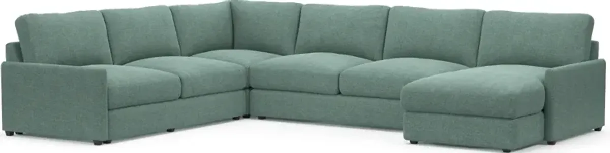 Jasper Foam Comfort Eco Performance Fabric 4-Piece Sectional w/ RAF Chaise - Bridger Jade