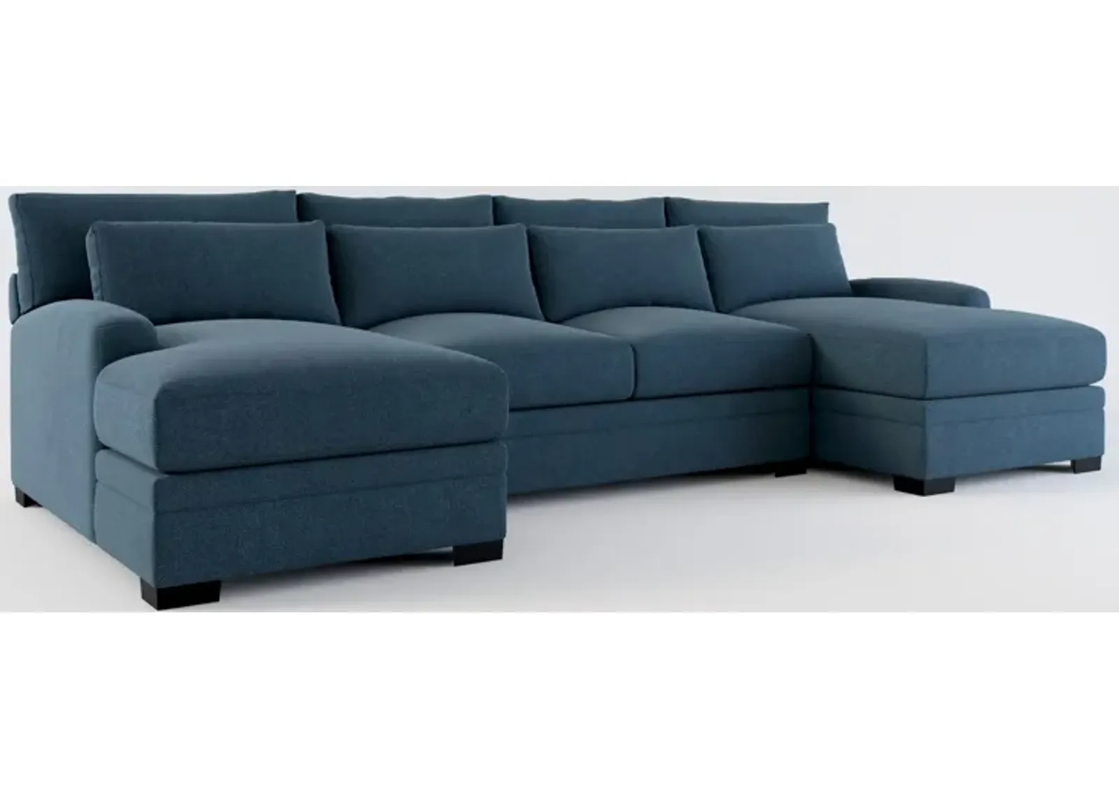 Winston Hybrid Comfort Eco Performance Fabric 3-Piece Sectional w/ Dual Chaise - Broderick Indigo