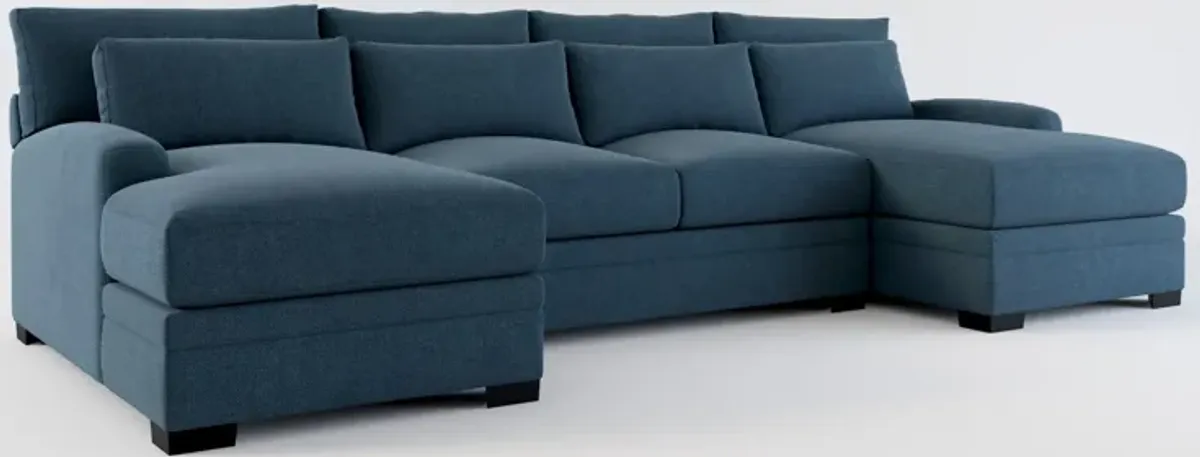 Winston Hybrid Comfort Eco Performance Fabric 3-Piece Sectional w/ Dual Chaise - Broderick Indigo