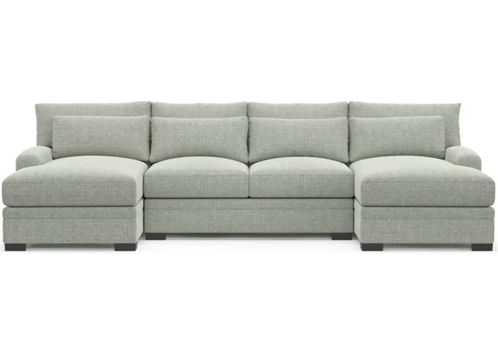 Winston Hybrid Comfort Eco Performance Fabric 3-Piece Sectional w/ Dual Chaise - Broderick Sea Glass