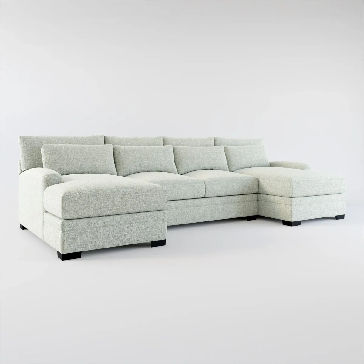 Winston Hybrid Comfort Eco Performance Fabric 3-Piece Sectional w/ Dual Chaise - Broderick Sea Glass