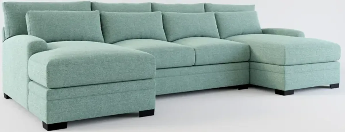 Winston Hybrid Comfort Eco Performance Fabric 3-Piece Sectional w/ Dual Chaise - Bridger Jade