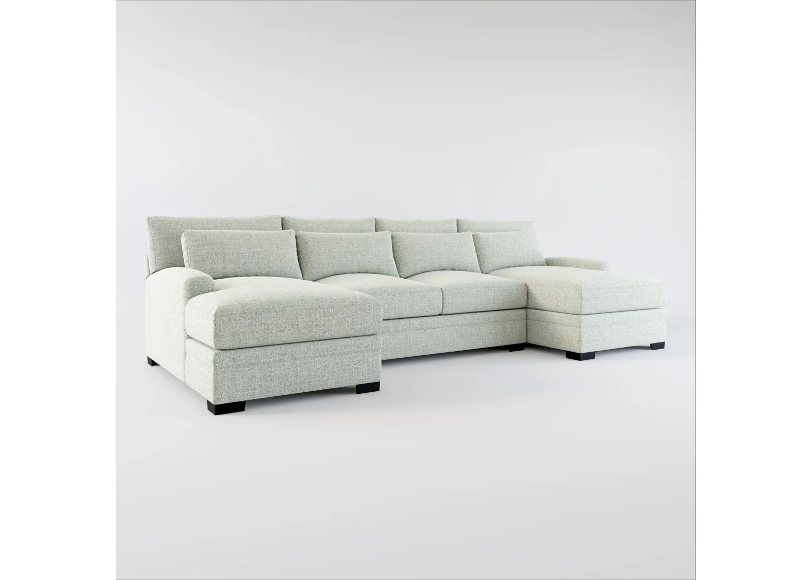 Winston Foam Comfort Eco Performance Fabric 3-Piece Sectional w/ Dual Chaise - Broderick Sea Glass