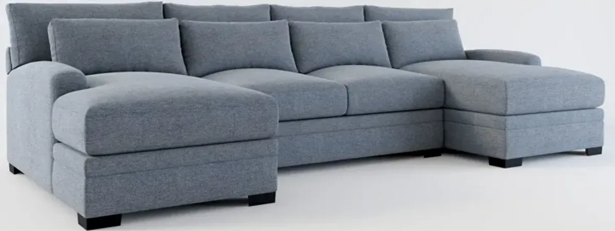 Winston Foam Comfort Eco Performance Fabric 3-Piece Sectional w/ Dual Chaise - Bridger Navy