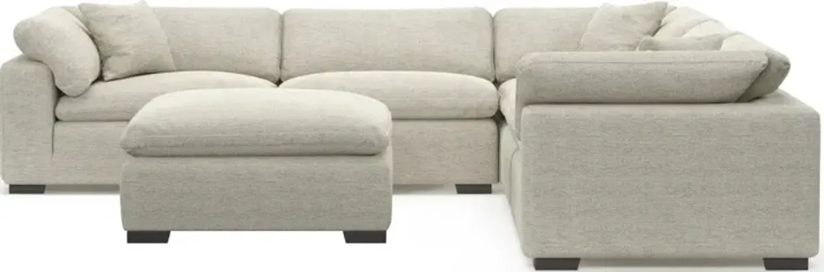 Plush Feathered Comfort 5-Piece Sectional and Ottoman - Merino Chalk