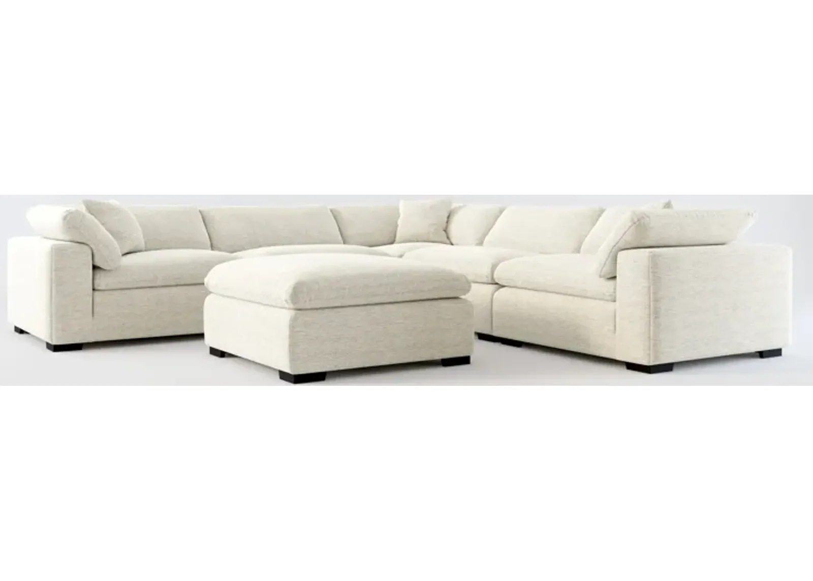 Plush Feathered Comfort 5-Piece Sectional and Ottoman - Merino Chalk