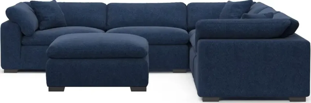 Plush Feathered Comfort 5-Piece Sectional and Ottoman - Oslo Navy