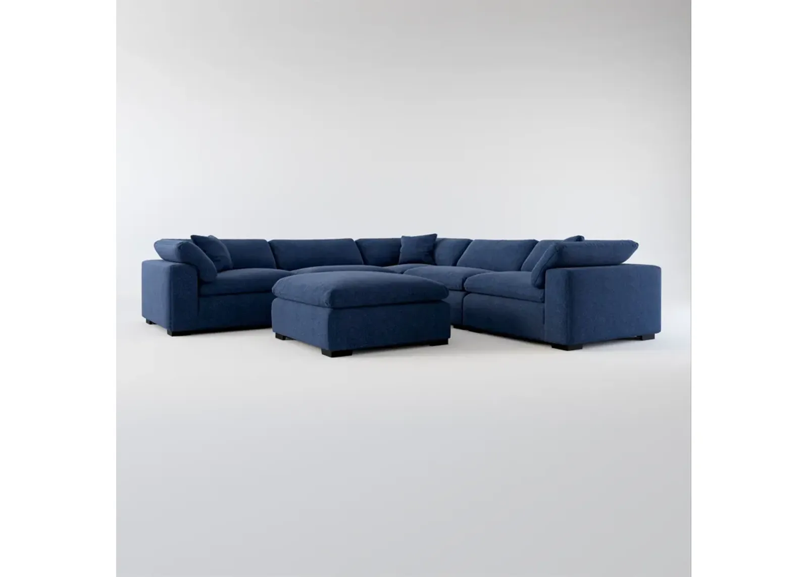 Plush Feathered Comfort 5-Piece Sectional and Ottoman - Oslo Navy