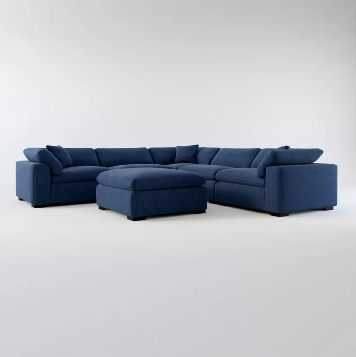 Plush Feathered Comfort 5-Piece Sectional and Ottoman - Oslo Navy