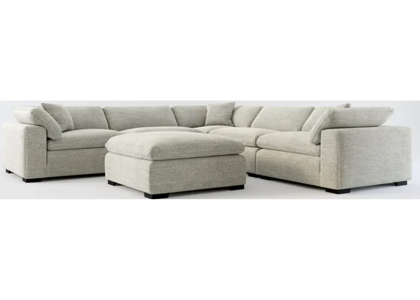 Plush Feathered Comfort 5-Piece Sectional and Ottoman - Pandora Pepper