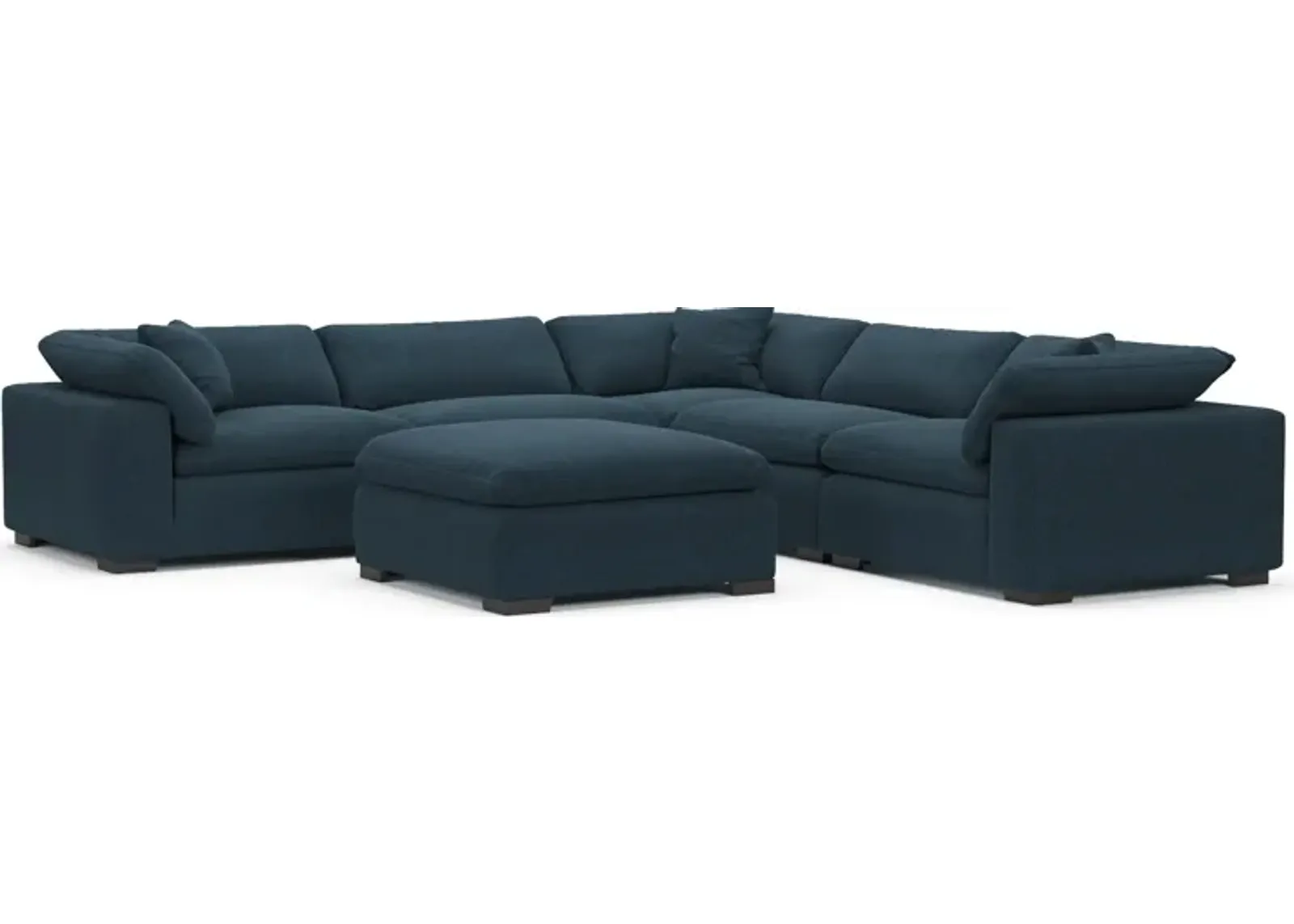 Plush Core Comfort Eco Performance Fabric 5-Piece Sectional and Ottoman - Broderick Indigo