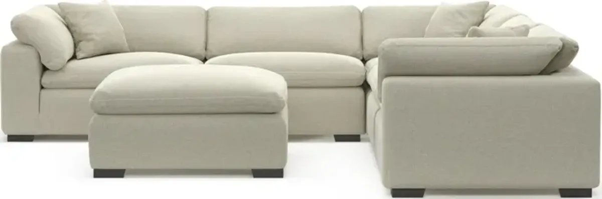 Plush Core Comfort Eco Performance Fabric 5-Piece Sectional and Ottoman - Liv Dove