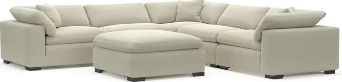 Plush Core Comfort Eco Performance Fabric 5-Piece Sectional and Ottoman - Liv Dove