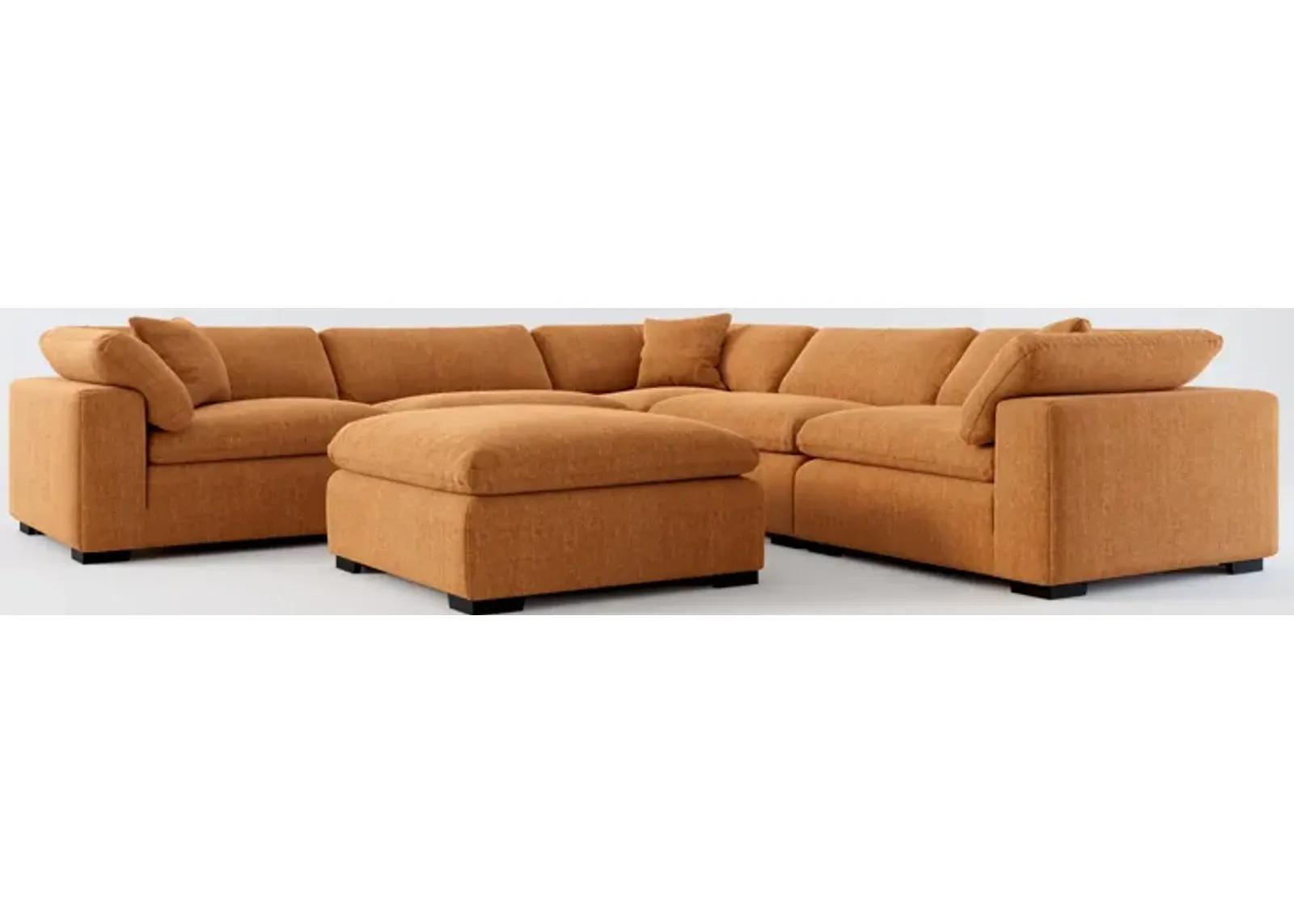 Plush Core Comfort 5-Piece Sectional and Ottoman - Contessa Ginger